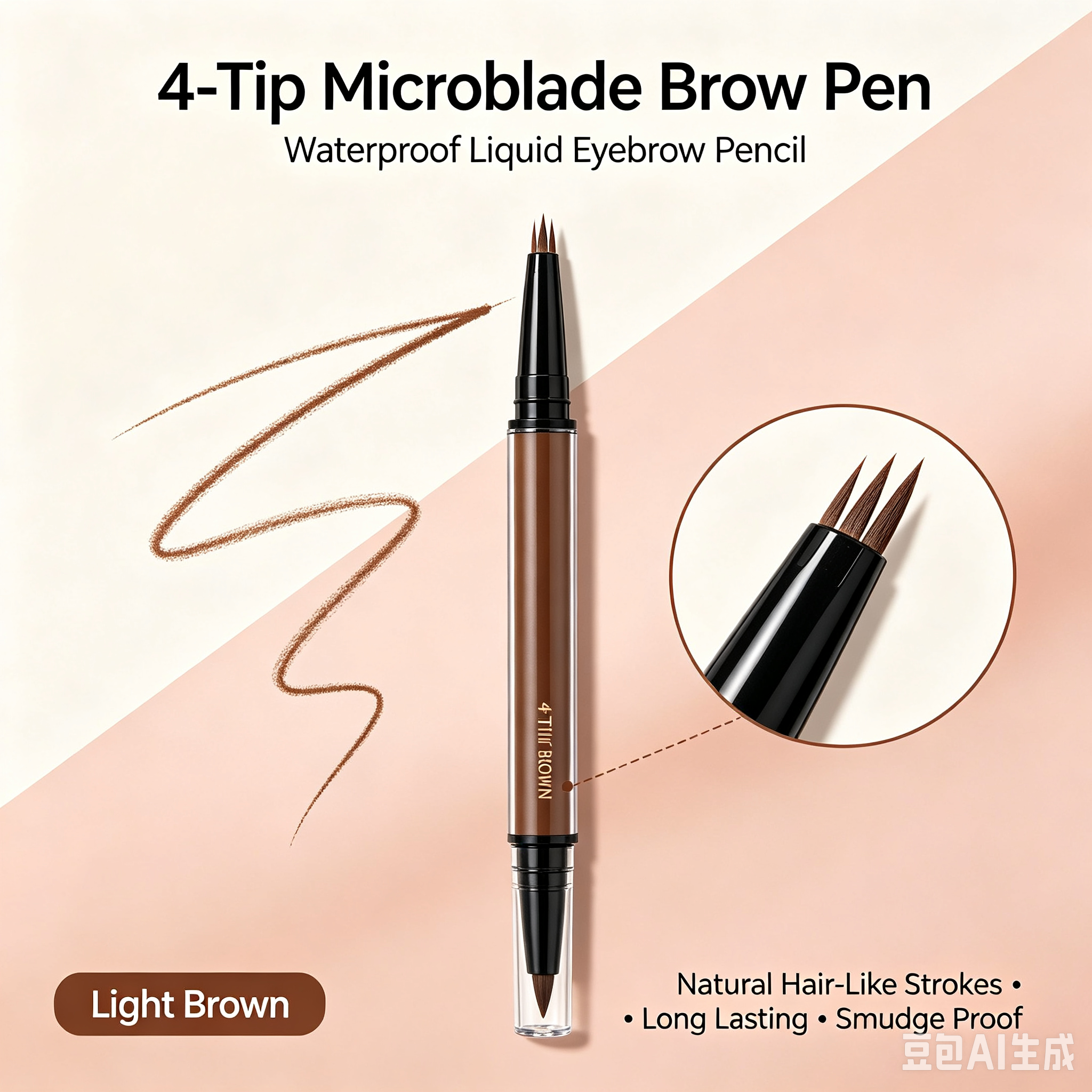 4-Tip Microblade Brow Pen - Waterproof Liquid Eyebrow Pencil for Natural Hair-Like Strokes