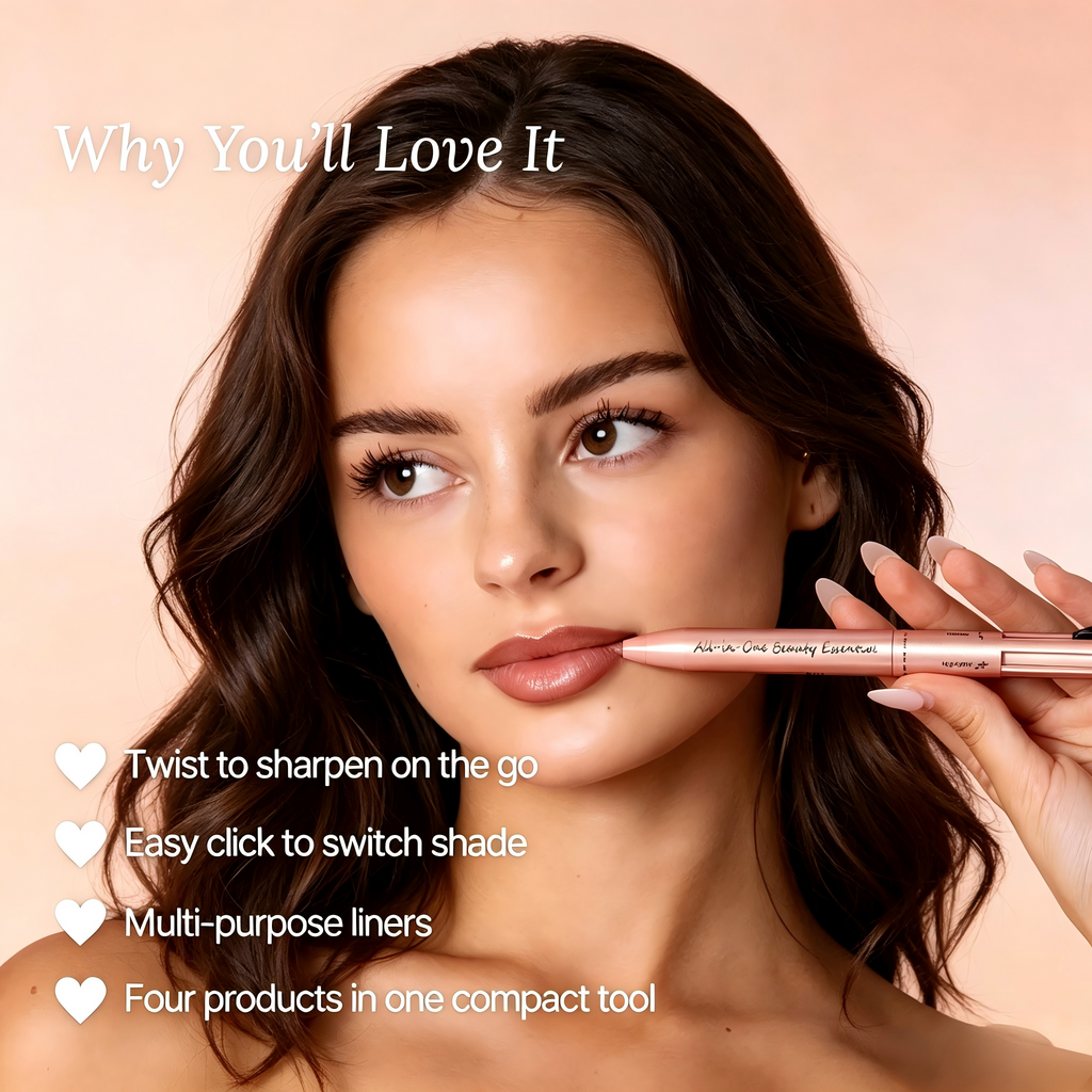 4-in-1 All-in-One Beauty Essential Pen, Multi-Task Makeup Tool with Brow Pen, Eyeliner, Lip Liner & Highlighter, Portable Twist Makeup Pencil for Travel