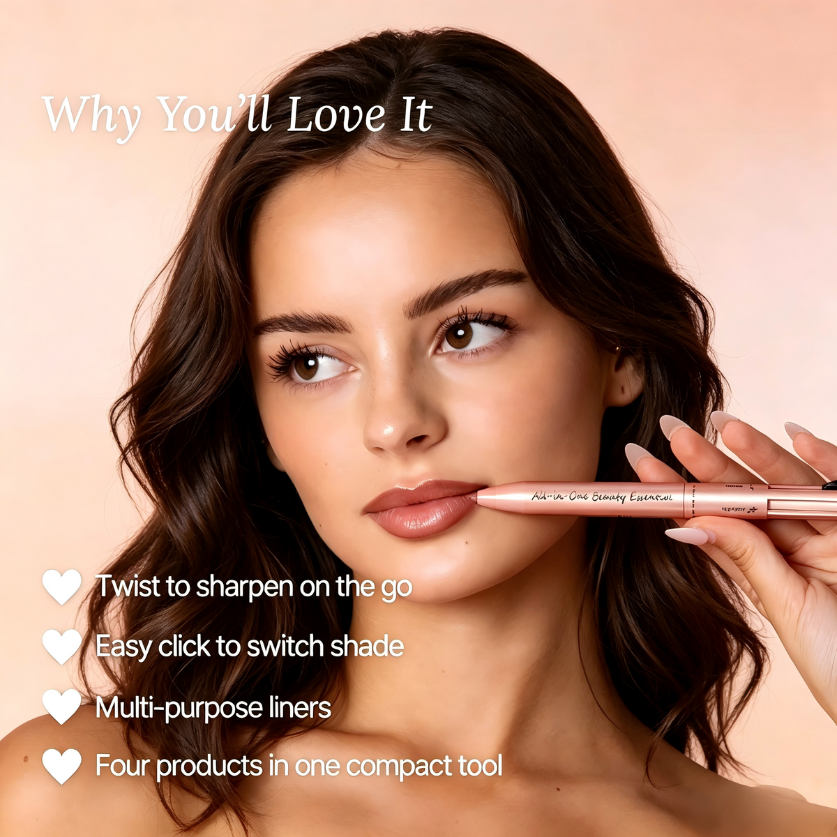 4-in-1 All-in-One Beauty Essential Pen, Multi-Task Makeup Tool with Brow Pen, Eyeliner, Lip Liner & Highlighter, Portable Twist Makeup Pencil for Travel