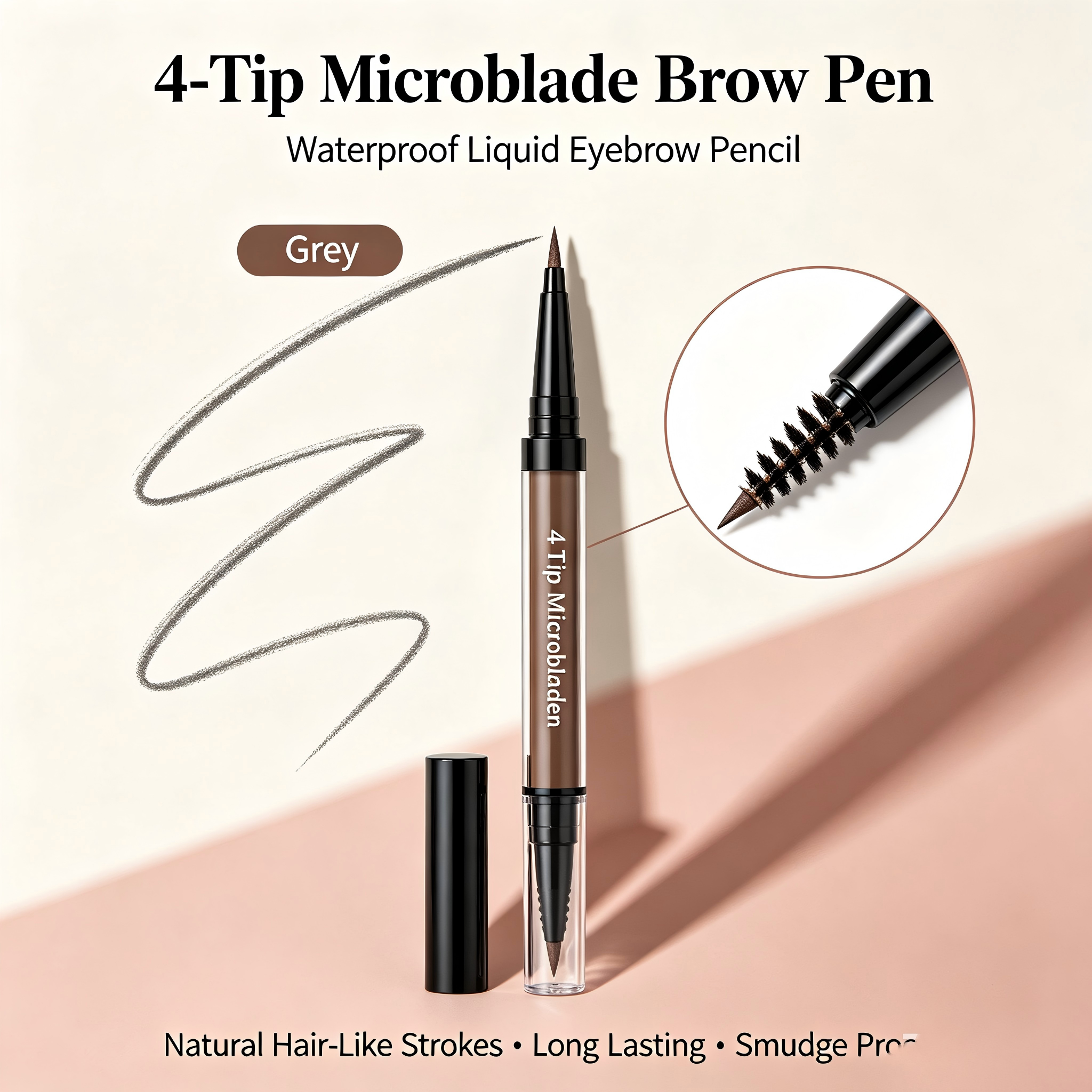 4-Tip Microblade Brow Pen - Waterproof Liquid Eyebrow Pencil for Natural Hair-Like Strokes