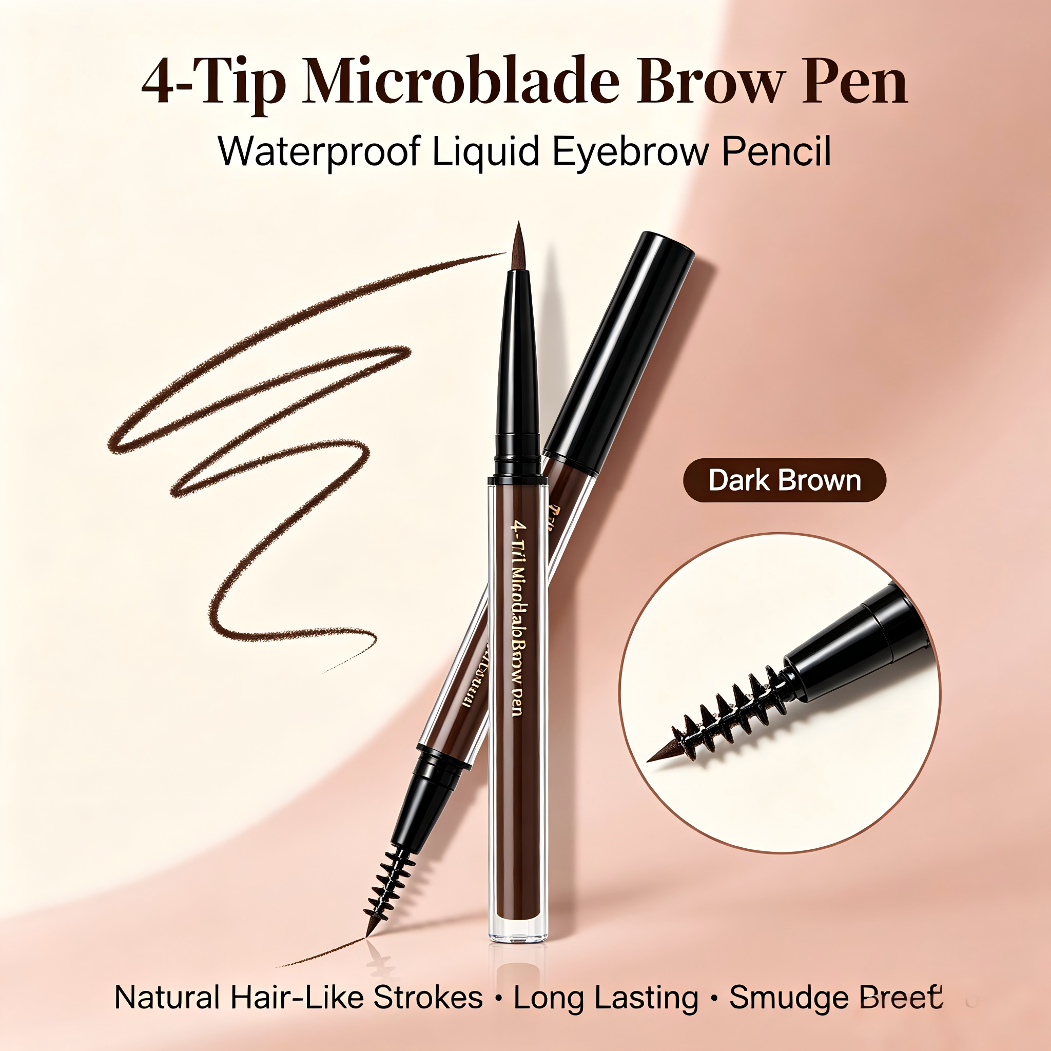 4-Tip Microblade Brow Pen - Waterproof Liquid Eyebrow Pencil for Natural Hair-Like Strokes
