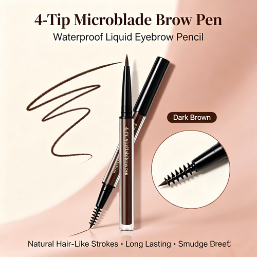 4-Tip Microblade Brow Pen - Waterproof Liquid Eyebrow Pencil for Natural Hair-Like Strokes