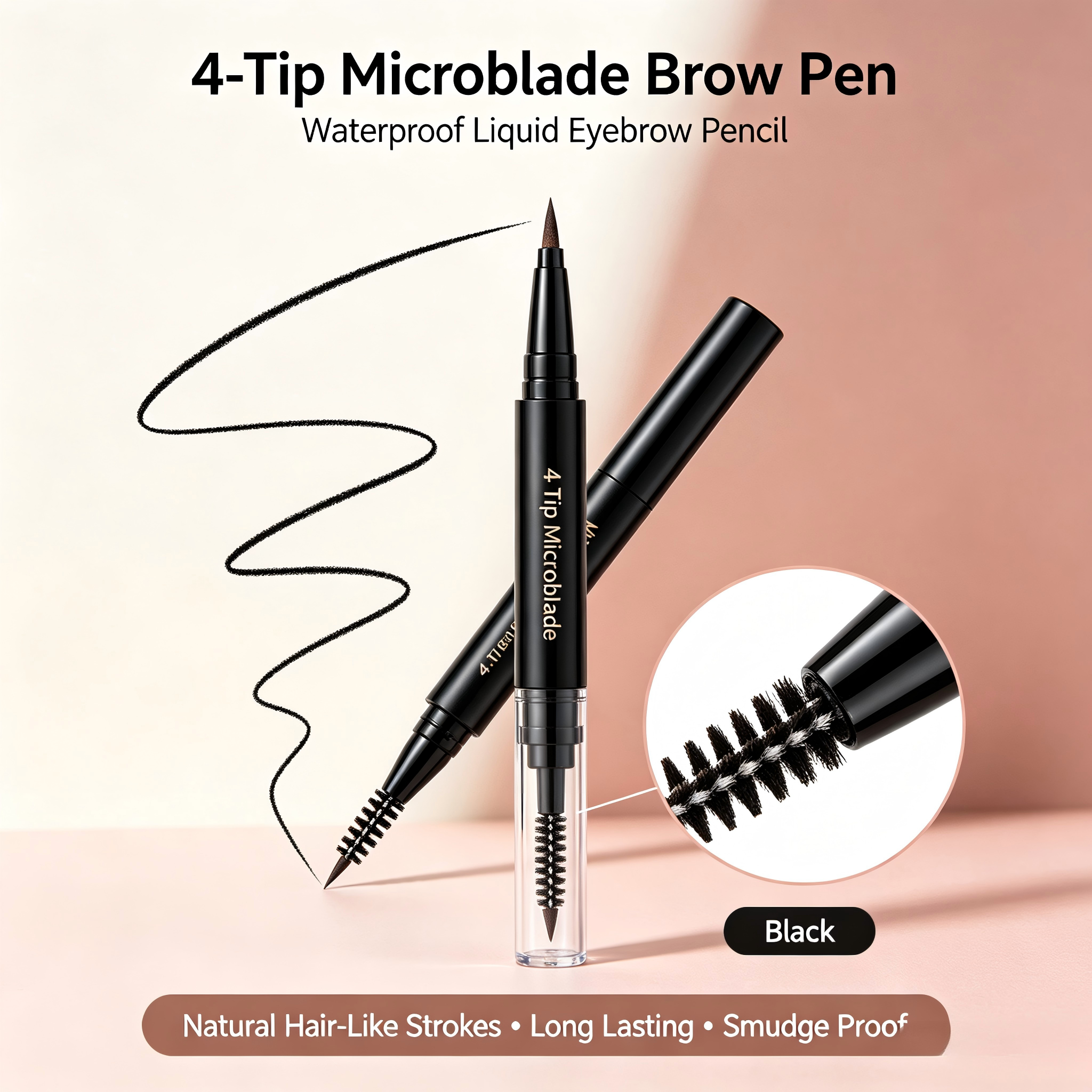 4-Tip Microblade Brow Pen - Waterproof Liquid Eyebrow Pencil for Natural Hair-Like Strokes