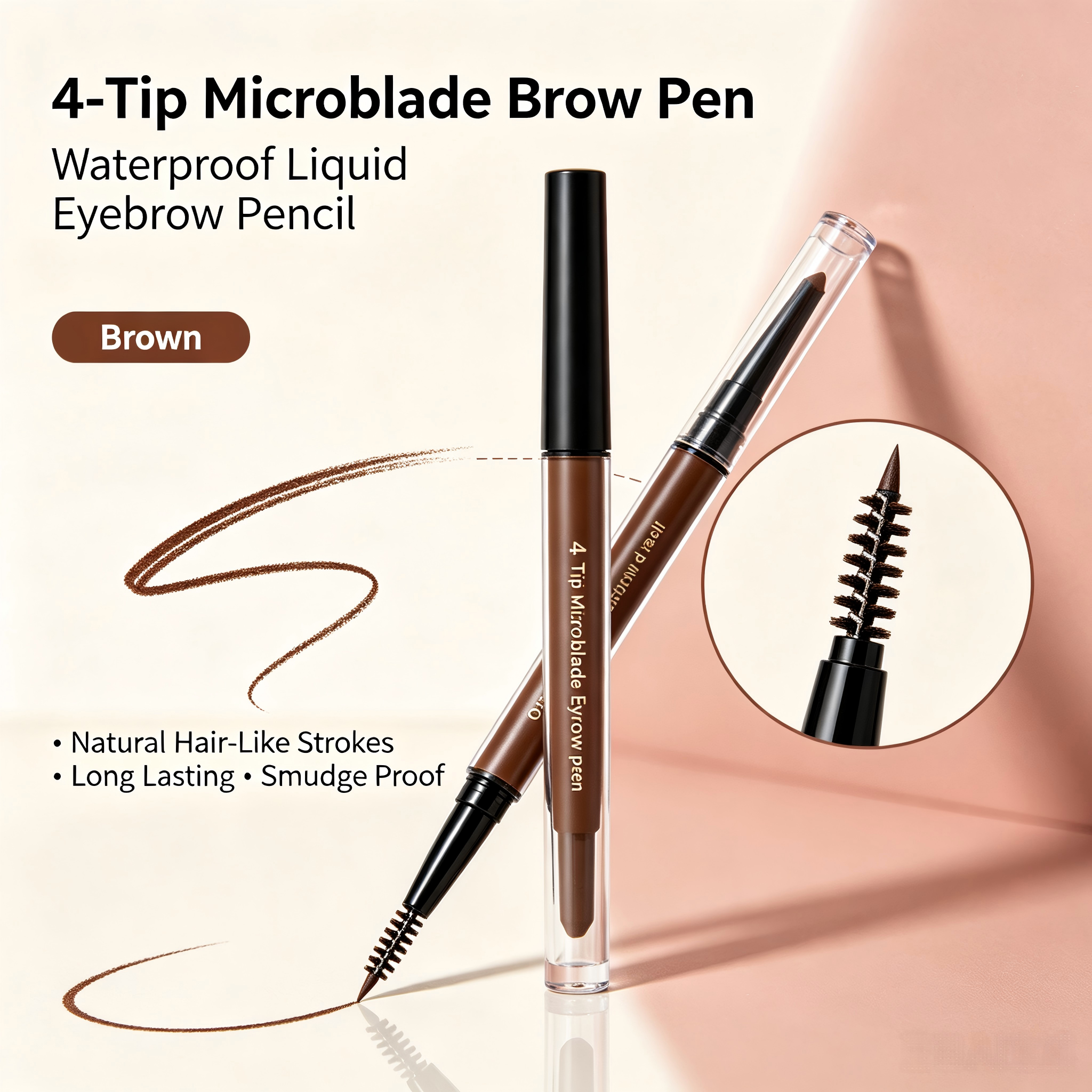 4-Tip Microblade Brow Pen - Waterproof Liquid Eyebrow Pencil for Natural Hair-Like Strokes