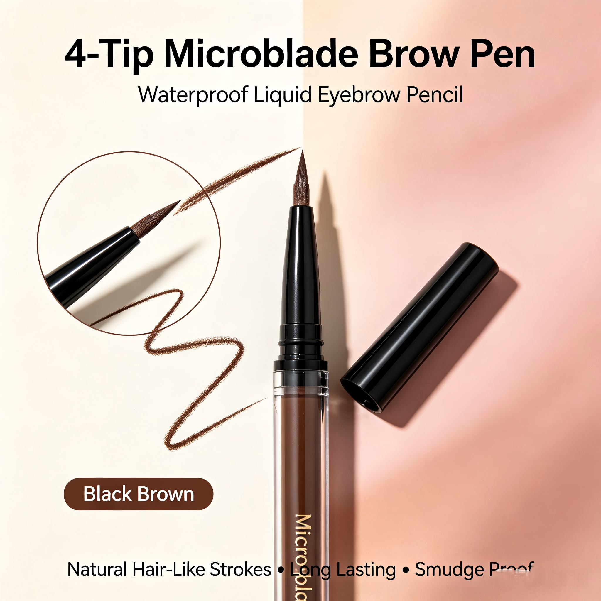4-Tip Microblade Brow Pen - Waterproof Liquid Eyebrow Pencil for Natural Hair-Like Strokes